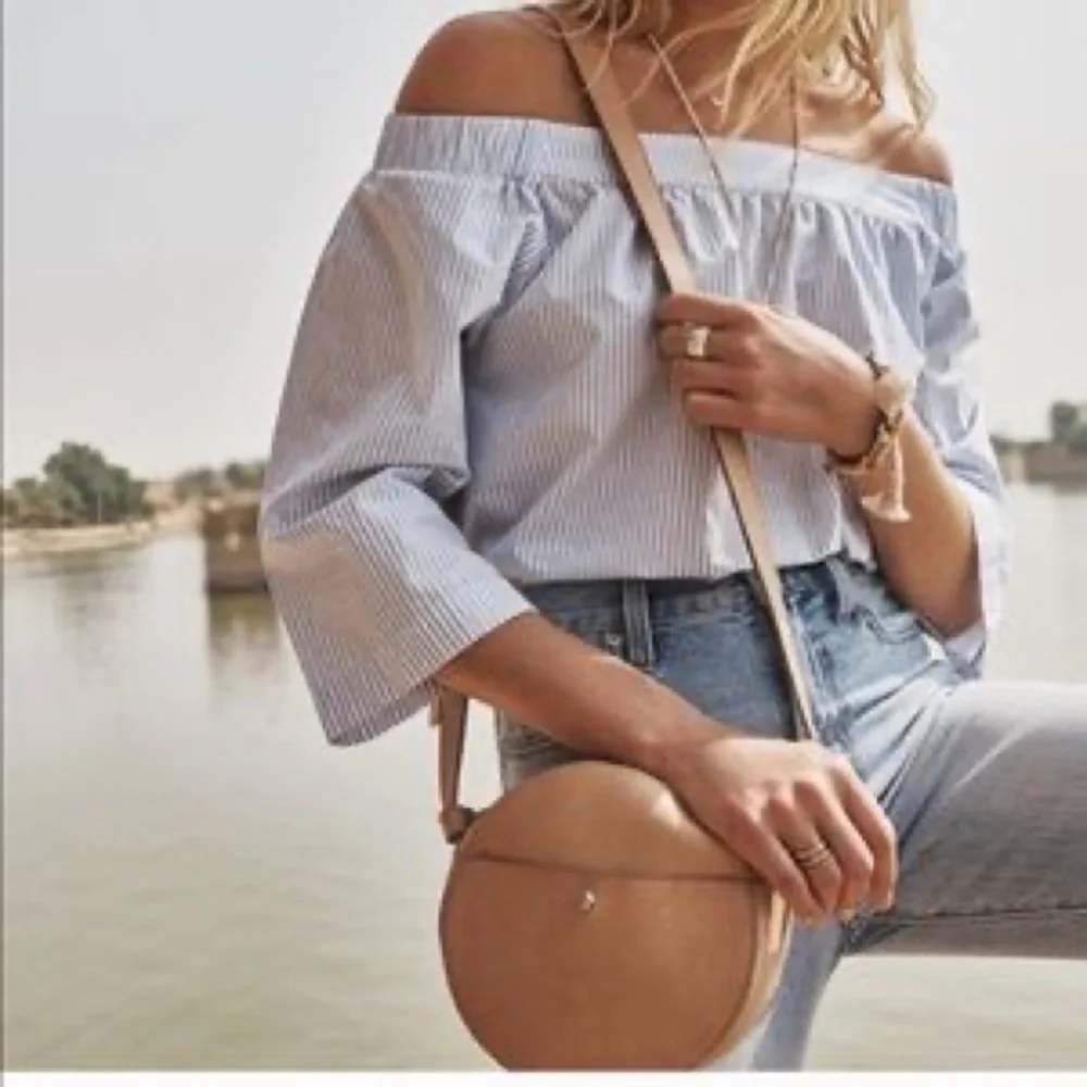 Madewell Clean Off The Shoulder Blue Top Small - Picture 2 of 6